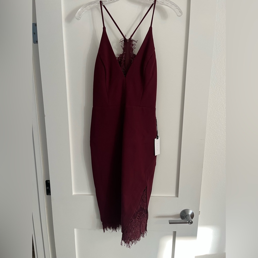 Astr burgundy dress with lace detail
